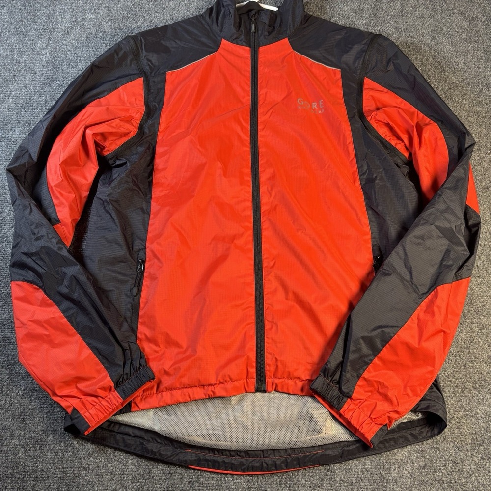 Gore Bike Wear Cycling Jacket Mens L Red Black Windbreaker Ripstop Biking Coat